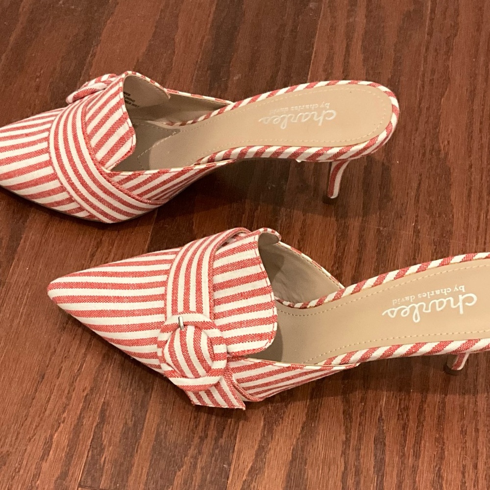 NWOT Charles David Red and White Striped Mules - Picture 3 of 3